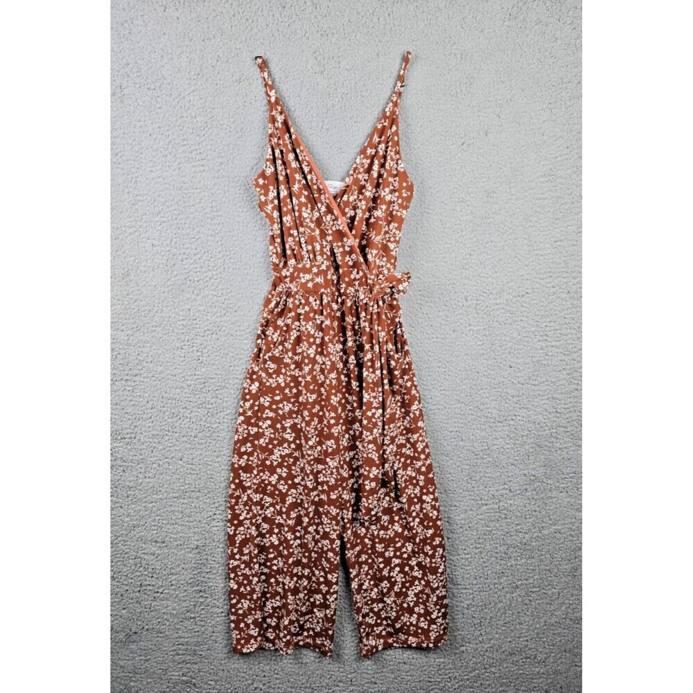 Kaileigh Jumpsuit Women XSP Burnt Orange Floral Cropped Cottagecore V Neck